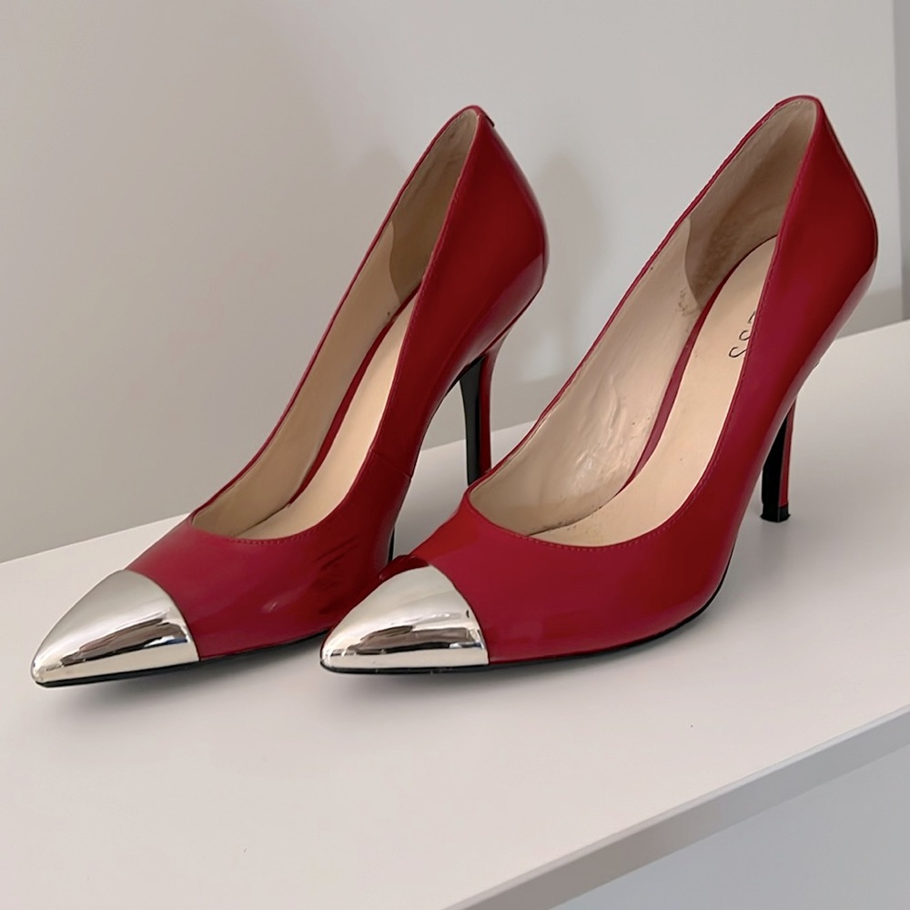 Red Guess heels with Chrome tip